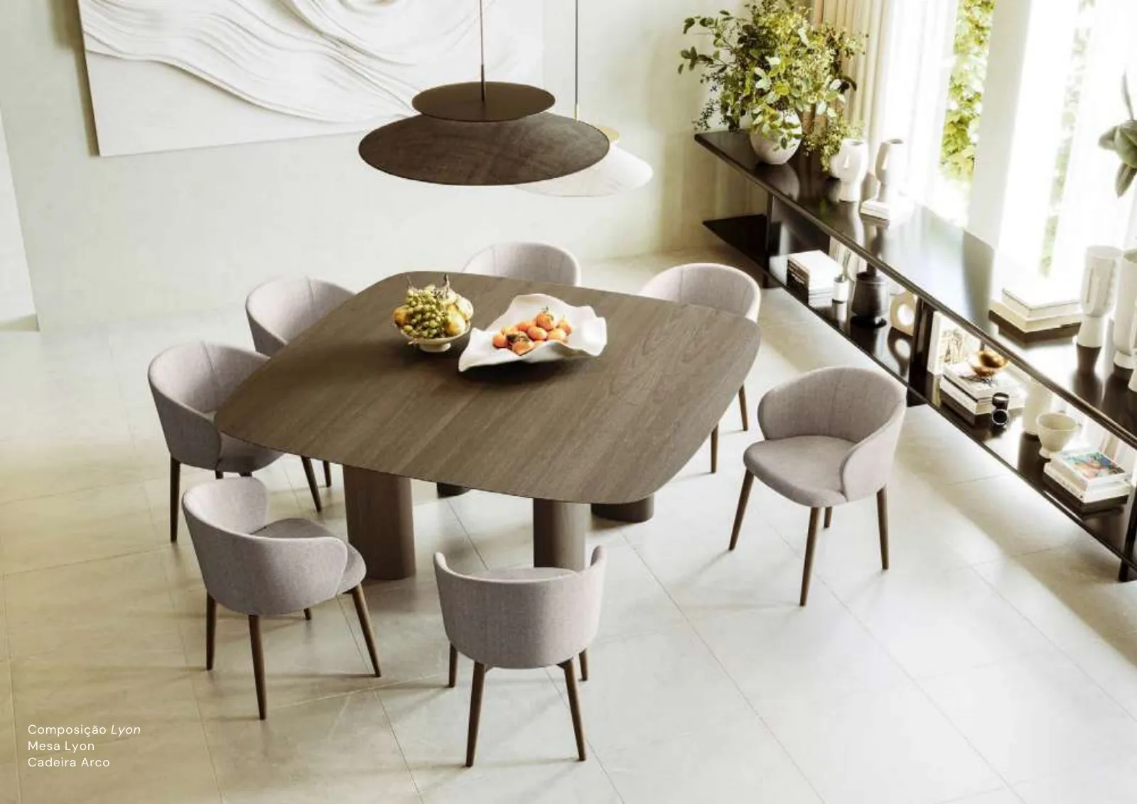 Composição Lyon com mesa em madeira escura